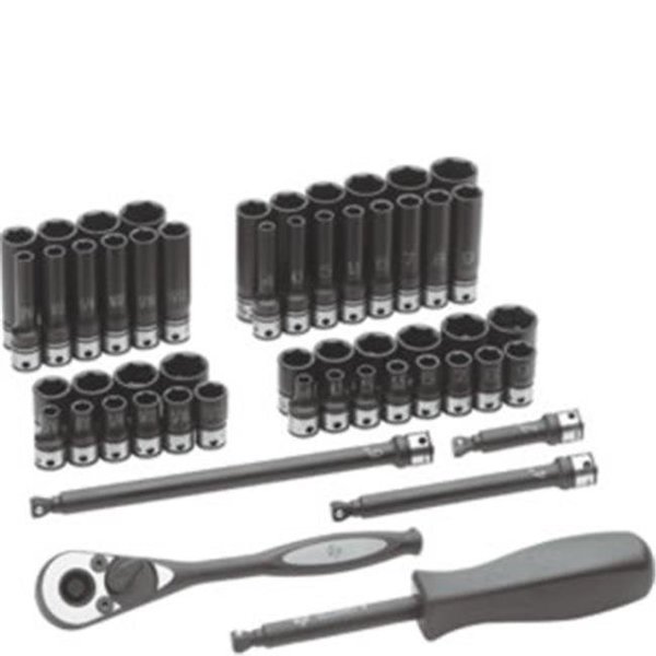 Grey Pneumatic Grey Pneumatic GRY89653CRD 53 Pc.25" Dr. 6 Point Standard and Deep Length Fractional and Metric Duo-Socket Set GRY89653CRD